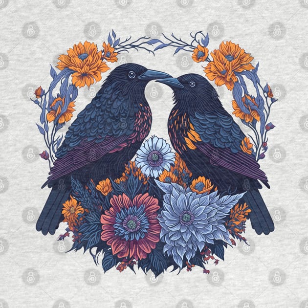 Floral Crow Couple by ElMass